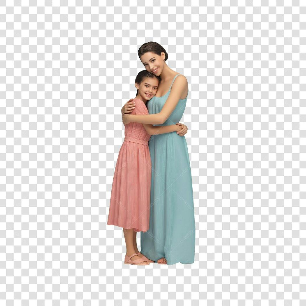 Foto Recortada Mãe e Filha Abraçadas Dia das Mães PNG Fundo Transparente