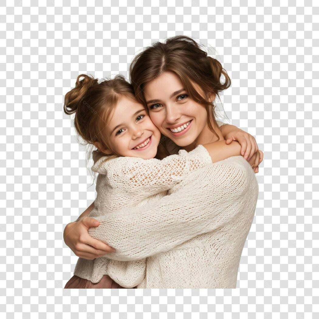 Foto Recortada Mãe e Filha Abraçadas Dia das Mães PNG Fundo Transparente