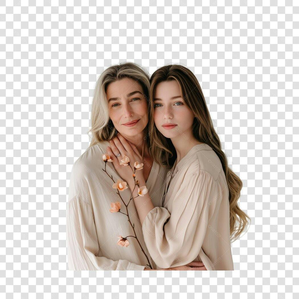 Foto Recortada Mãe e Filha Abraçadas PNG Fundo Transparente