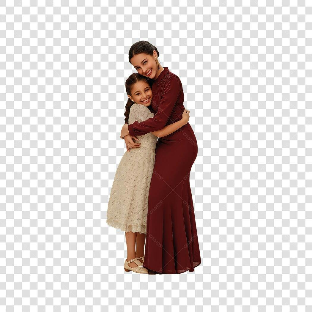 Foto Recortada Mãe e Filha Abraçadas Sorrindo PNG Fundo Transparente