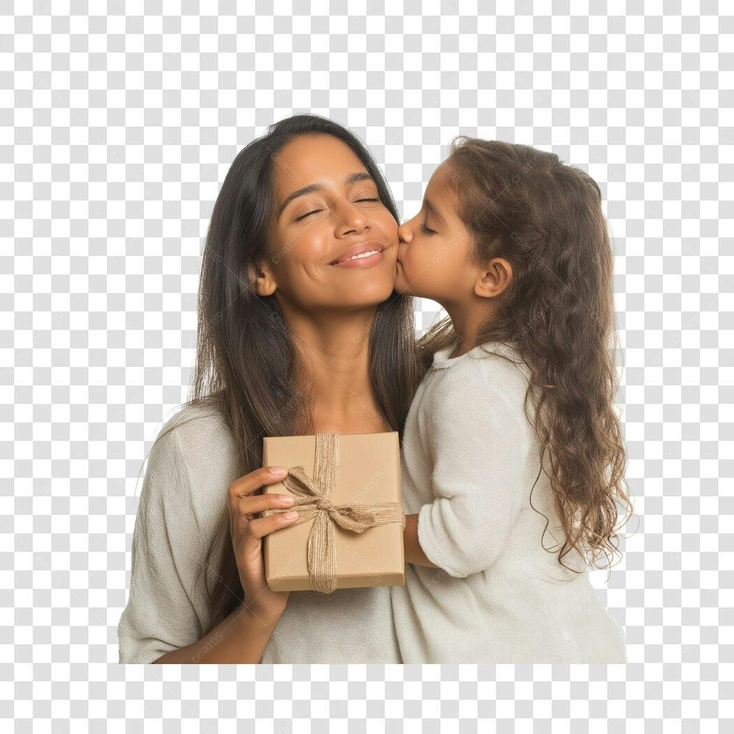 Foto Recortada Mãe e Filha Beijo Dia das Mães Maio PNG Fundo Transparente