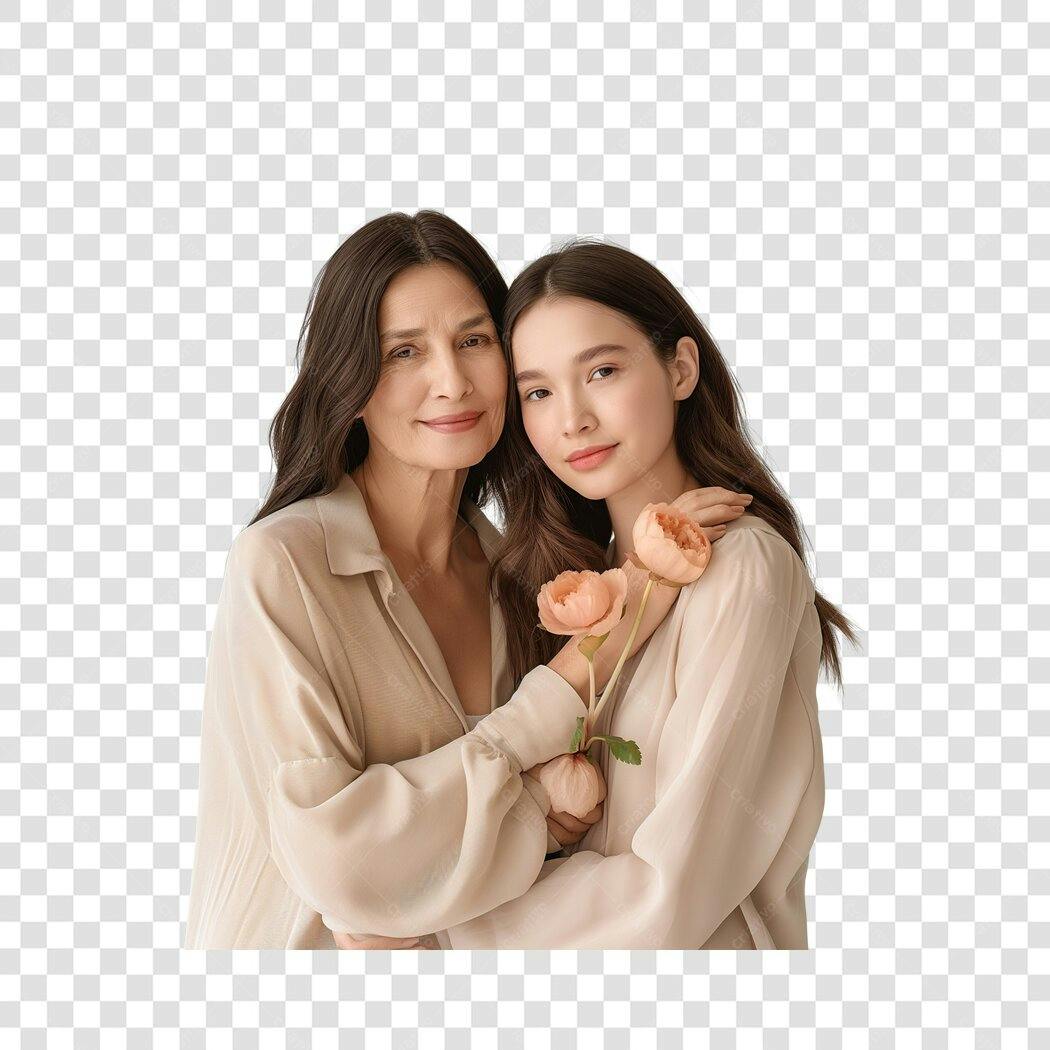Foto Recortada Mãe e Filha Dia das Mães Maio PNG Fundo Transparente