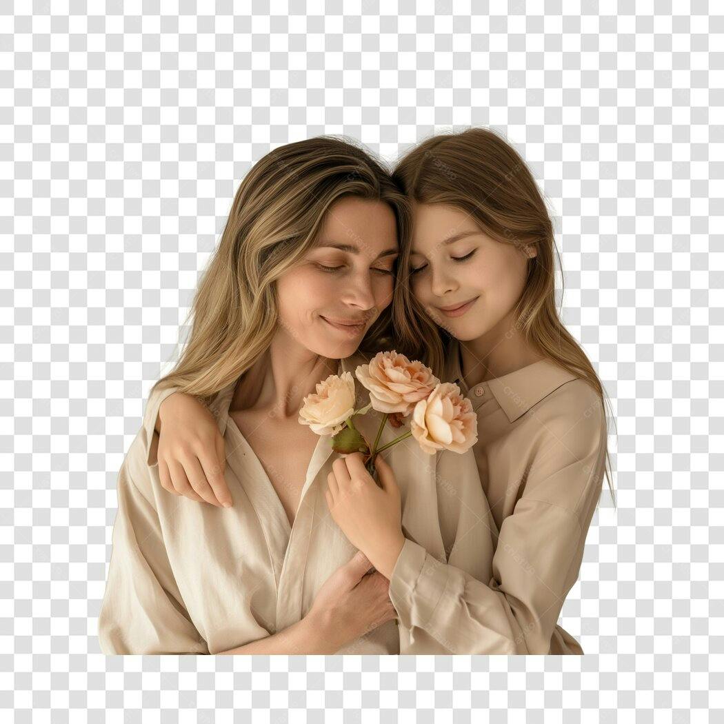 Foto Recortada Mãe e Filha Dia das Mães Maio PNG Fundo Transparente