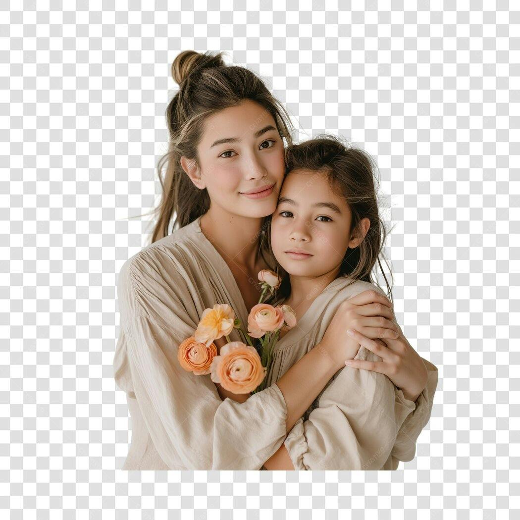 Foto Recortada Mãe e Filha Dia das Mães Maio PNG Fundo Transparente