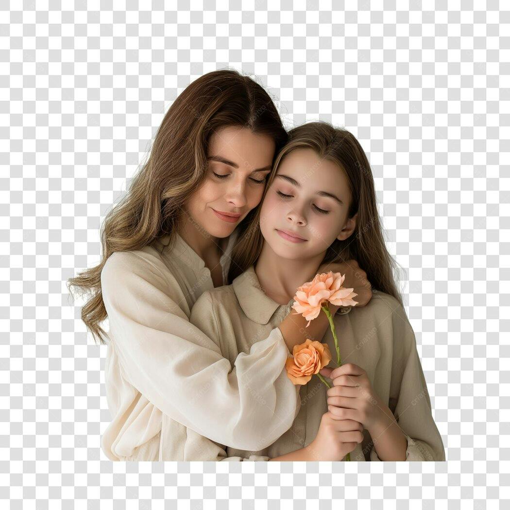 Foto Recortada Mãe e Filha Dia das Mães Maio PNG Fundo Transparente