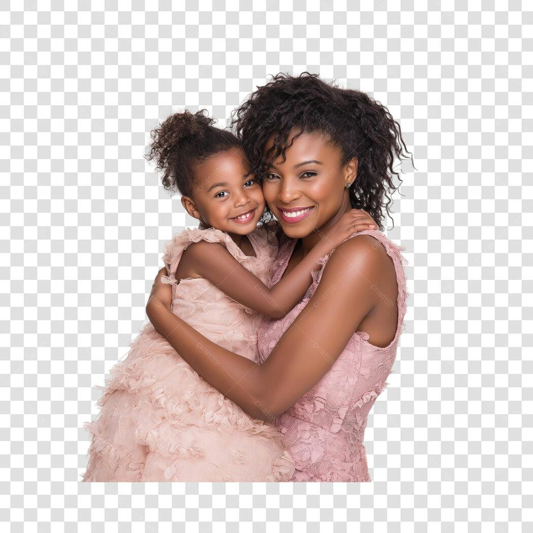 Foto Recortada Mãe e Filha Negra Abraçadas PNG Fundo Transparente