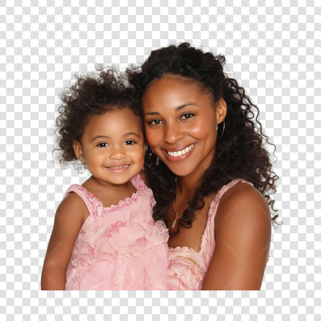 Foto Recortada Mãe e Filha Negra Sorrindo PNG Fundo Transparente