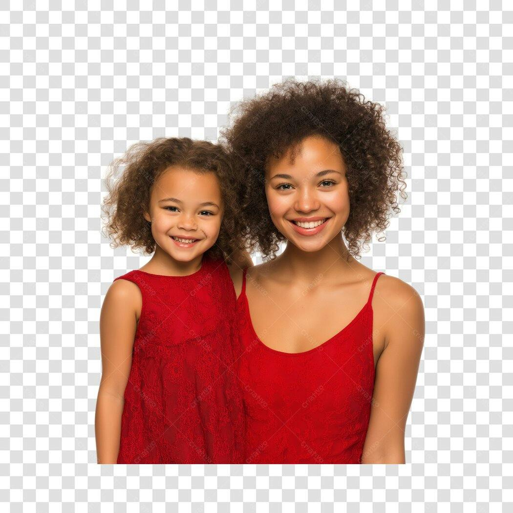 Foto Recortada Mãe e Filha Negras Sorrindo PNG Fundo Transparente