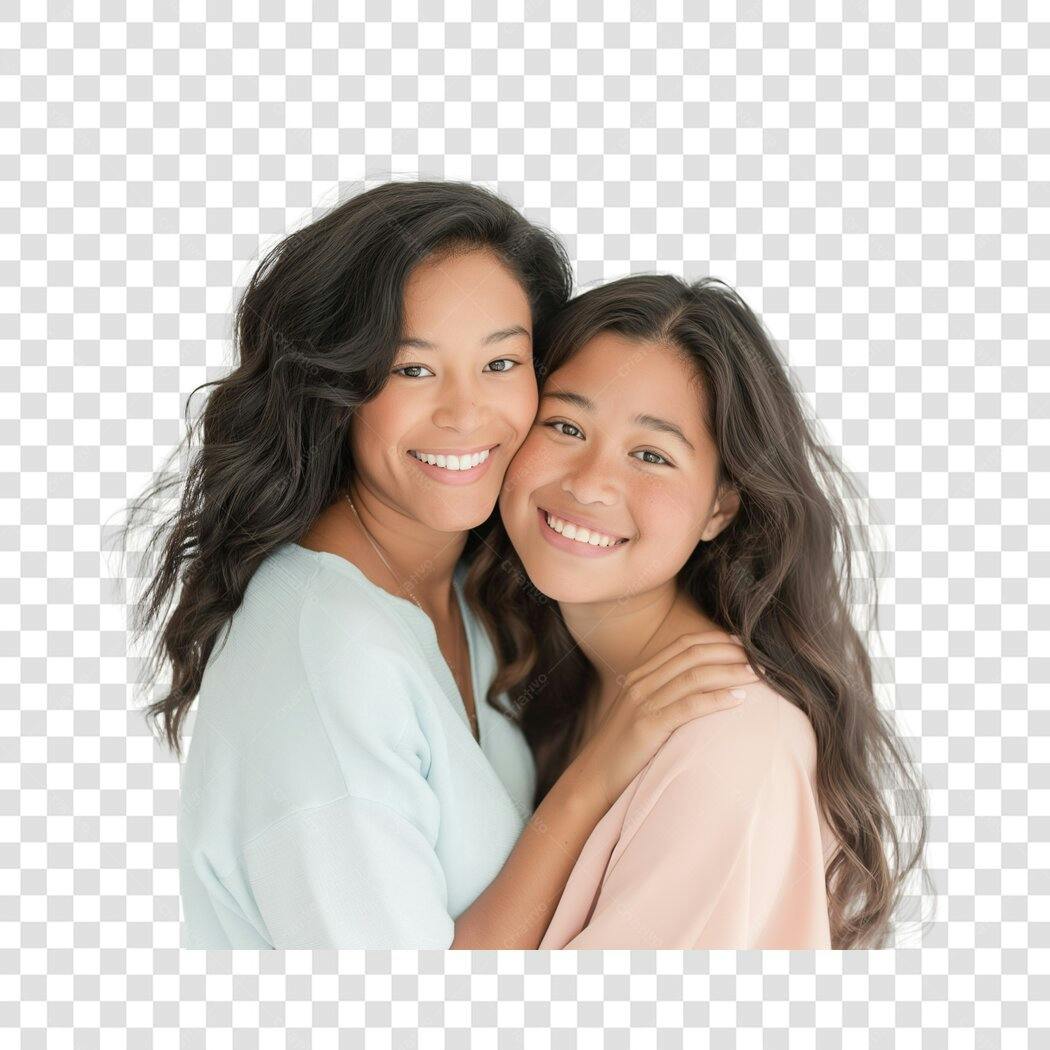 Foto Recortada Mãe e Filha Sorrindo Abraçadas PNG Fundo Transparente
