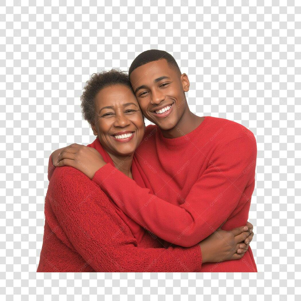 Foto Recortada Mãe e Filho Abraçados Sorrindo PNG Fundo Transparente
