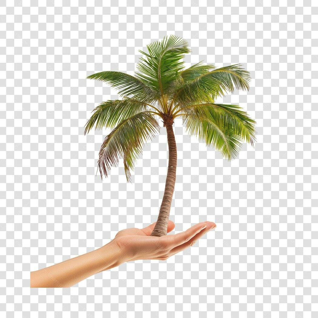 Foto Recortada Mão Segurando Coqueiro Verão PNG Fundo Transparente