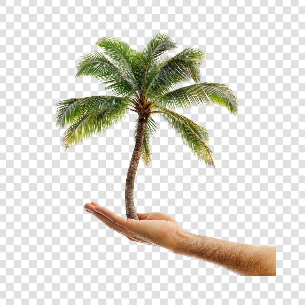 Foto Recortada Mão Segurando Coqueiro Verde PNG Fundo Transparente