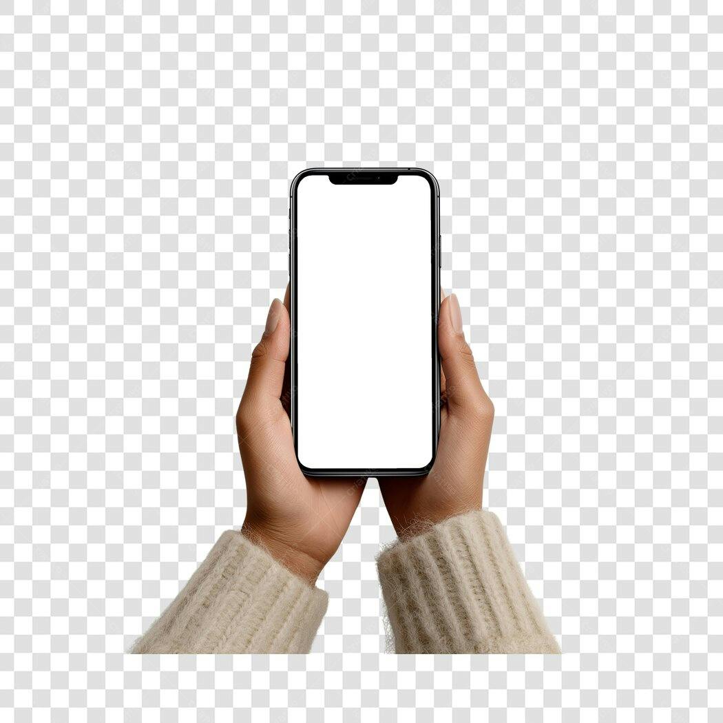 Foto Recortada Mãos Segurando Celular Tela Branca PNG Fundo Transparente