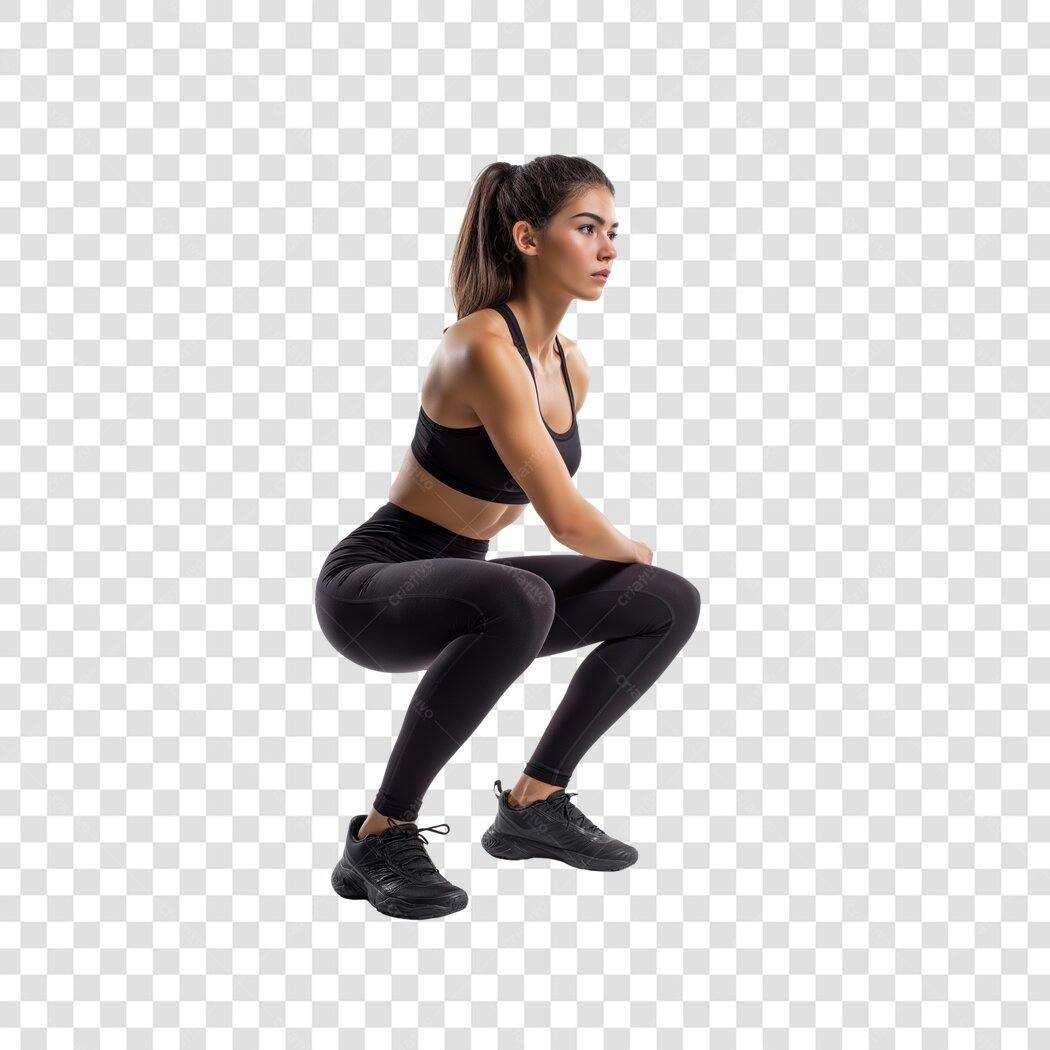 Foto Recortada Mulher Agachada Fitness Academia PNG Fundo Transparente