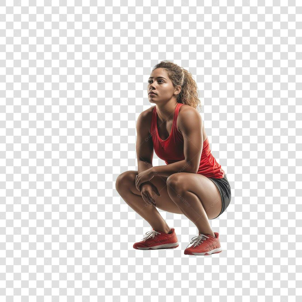 Foto Recortada Mulher Agachada Fitness PNG Fundo Transparente