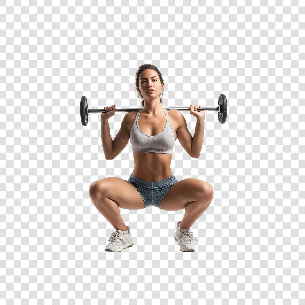 Foto Recortada Mulher Agachamento Barra Academia PNG Fundo Transparente