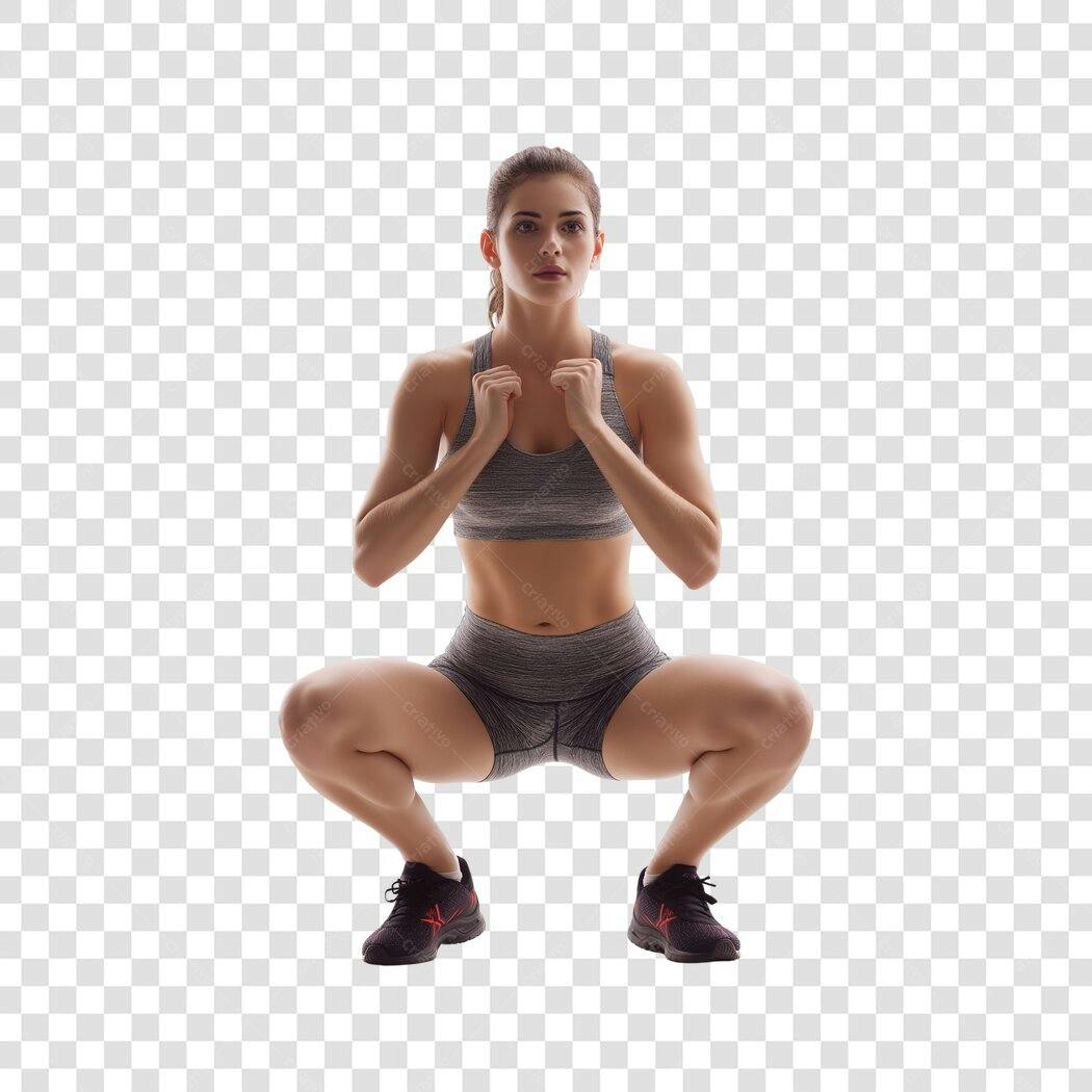 Foto Recortada Mulher Agachamento Fitness PNG Fundo Transparente