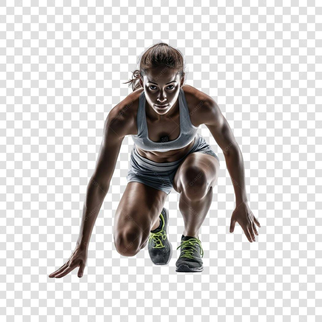 Foto Recortada Mulher Atleta Corrida Posição Largada PNG Fundo Transparente