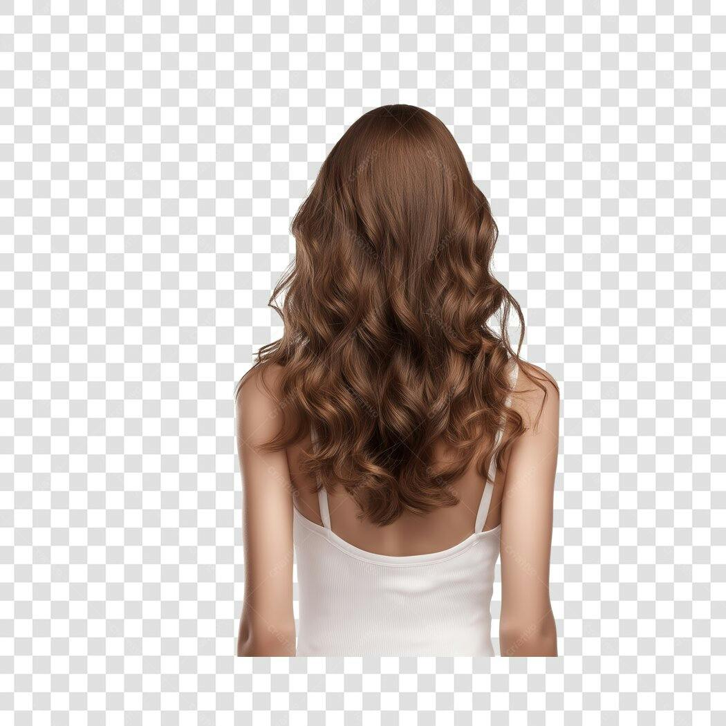 Foto Recortada Mulher Cabelo Castanho Ondulado PNG Fundo Transparente