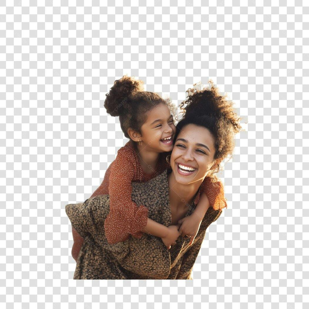 Foto Recortada Mulher e Filha Sorrindo Dia das Mães PNG Fundo Transparente