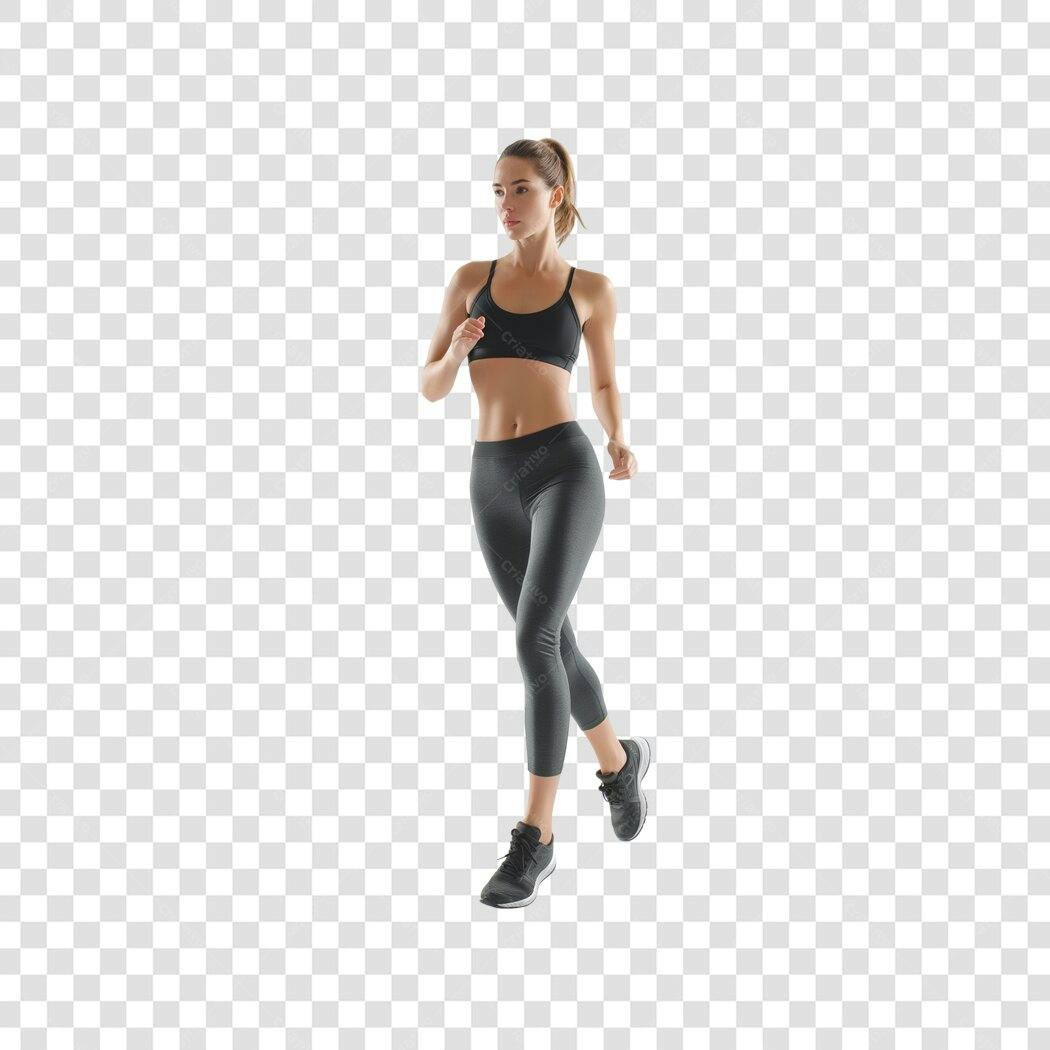 Foto Recortada Mulher Fitness Correndo PNG Fundo Transparente