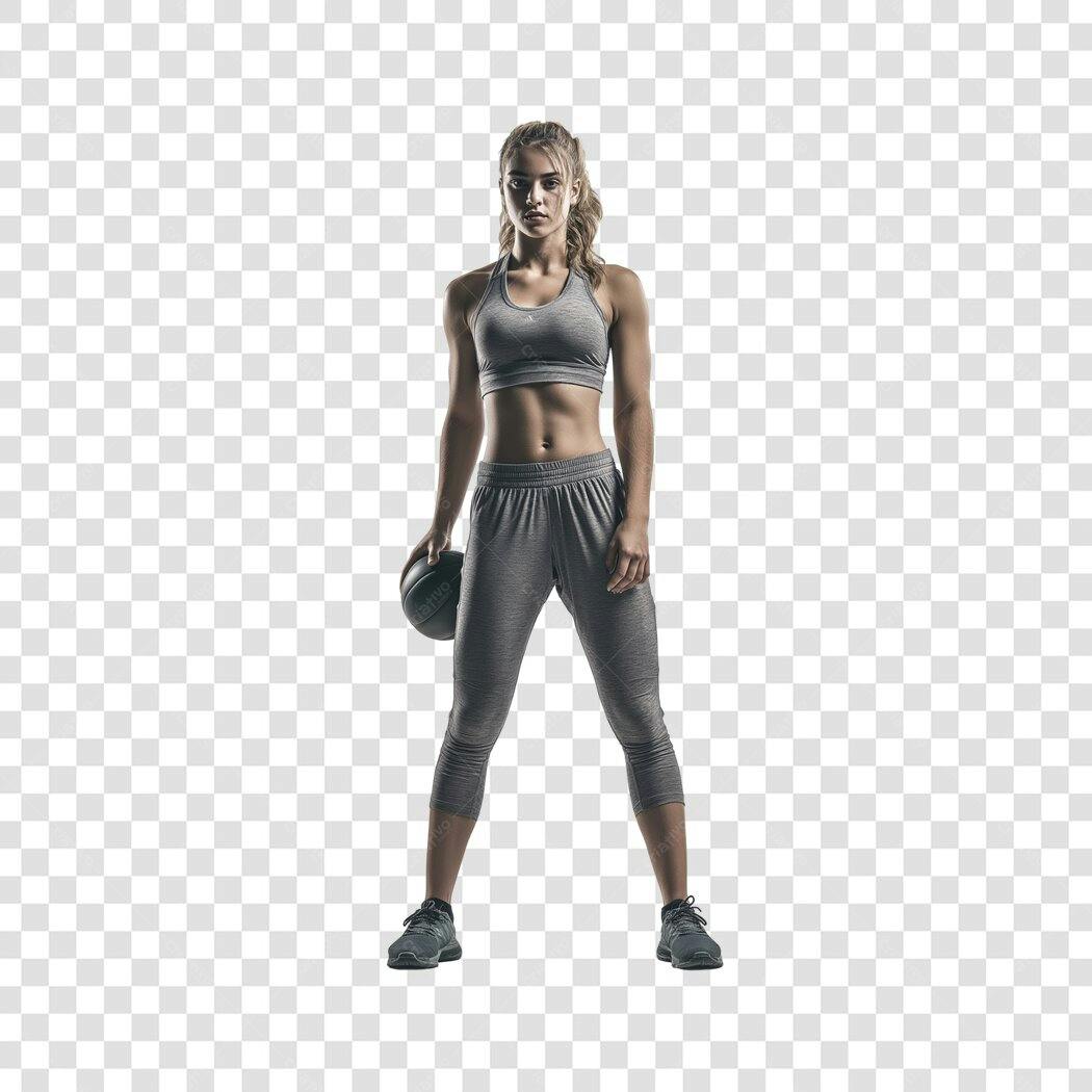 Foto Recortada Mulher Fitness Haltere Cinza PNG Fundo Transparente
