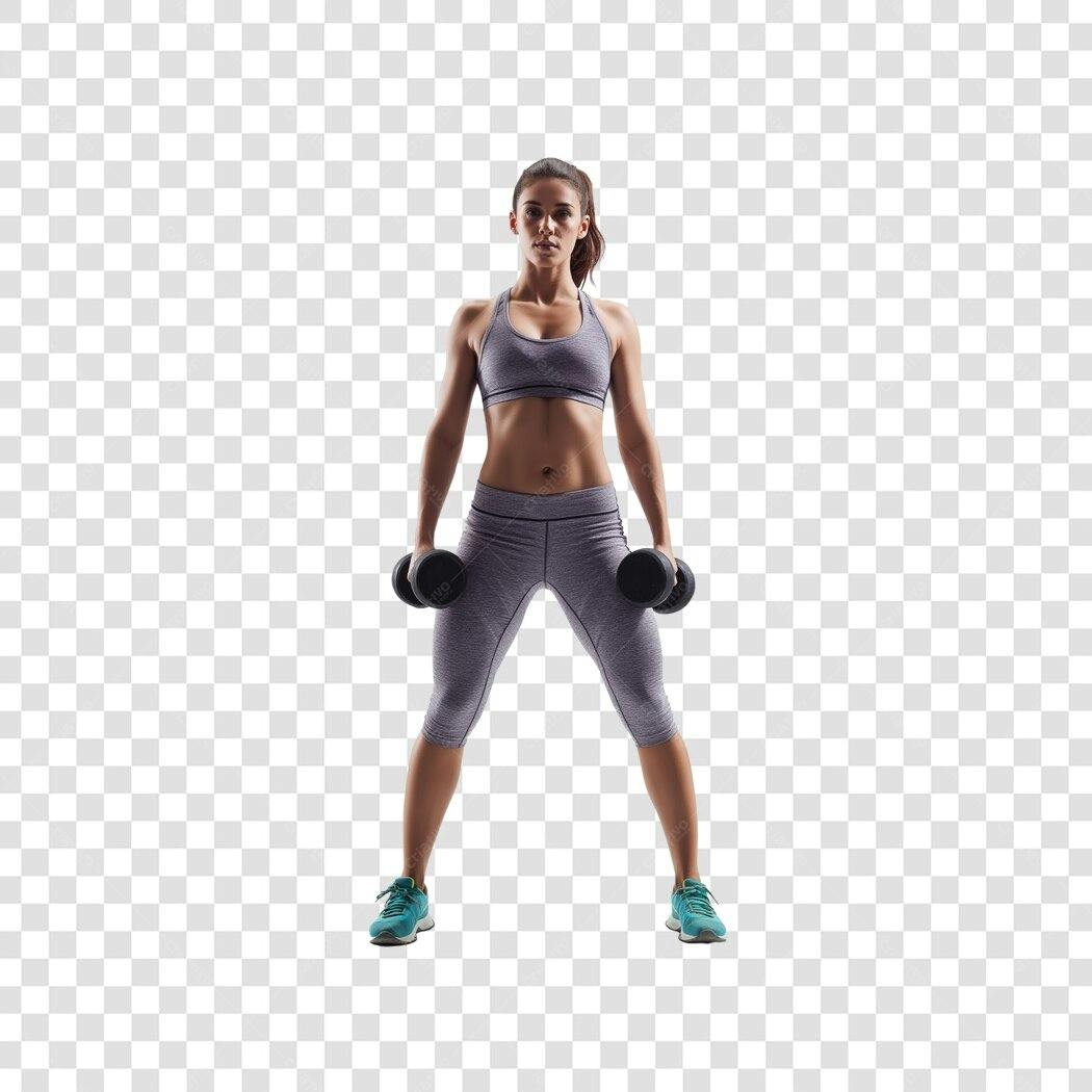 Foto Recortada Mulher Fitness Halteres PNG Fundo Transparente