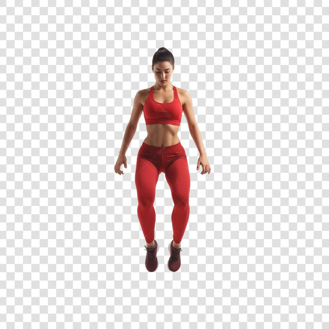 Foto Recortada Mulher Fitness Roupa Vermelha PNG Fundo Transparente