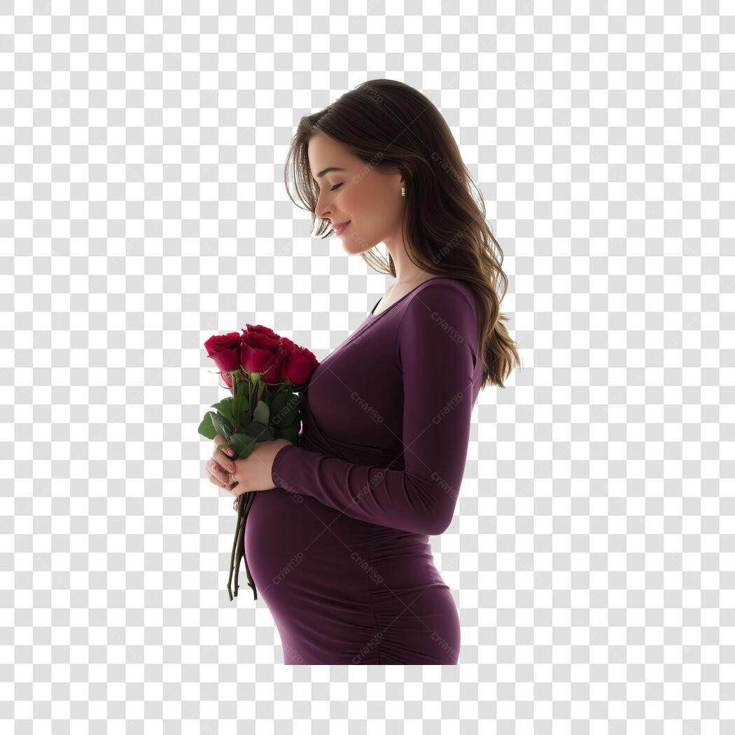 Foto Recortada Mulher Grávida Flores Dia das Mães PNG Fundo Transparente