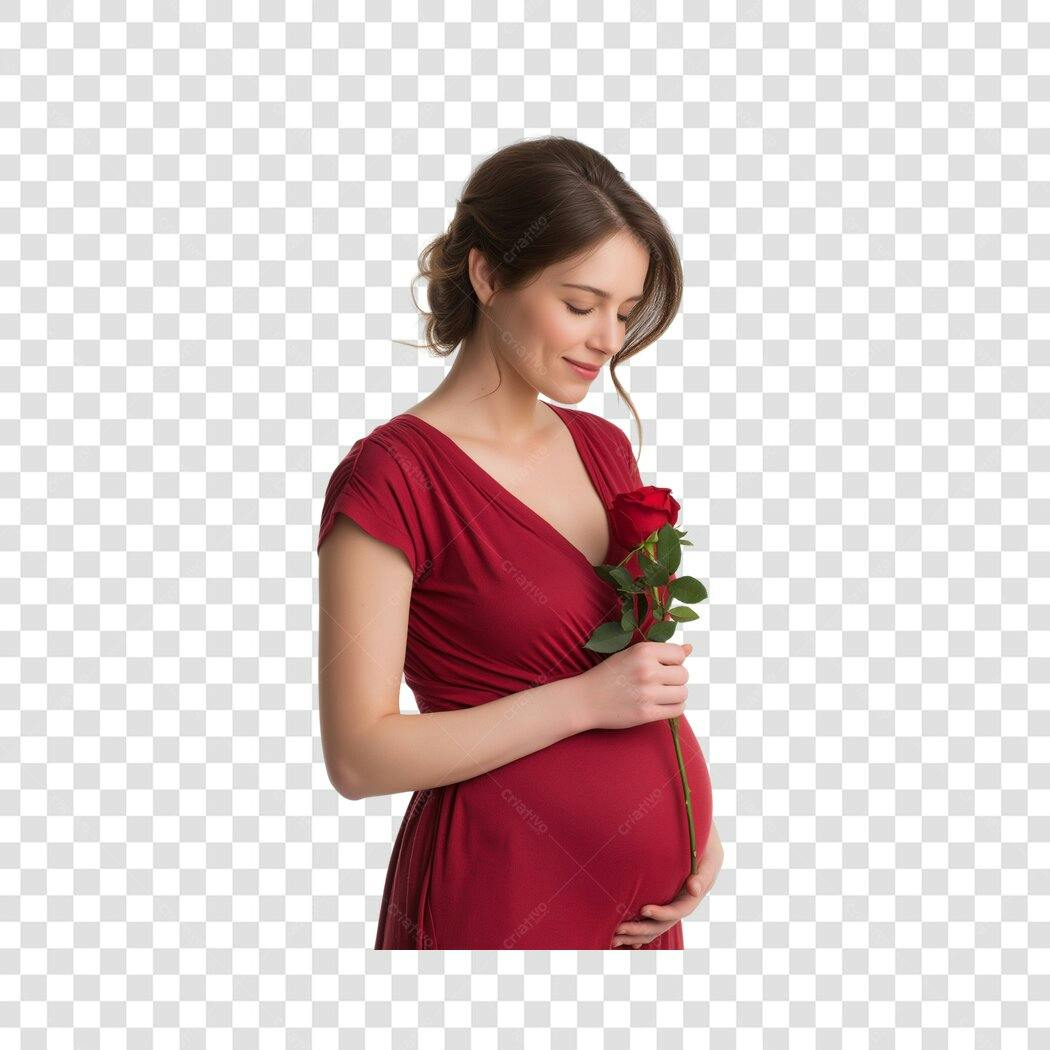 Foto Recortada Mulher Grávida Rosa Vermelha PNG Fundo Transparente