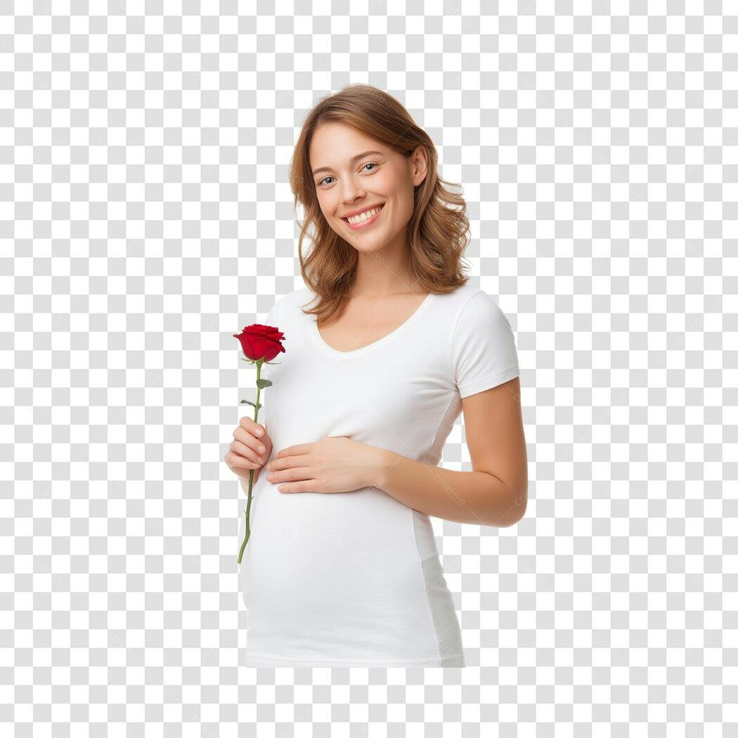Foto Recortada Mulher Grávida Rosa Vermelha PNG Fundo Transparente