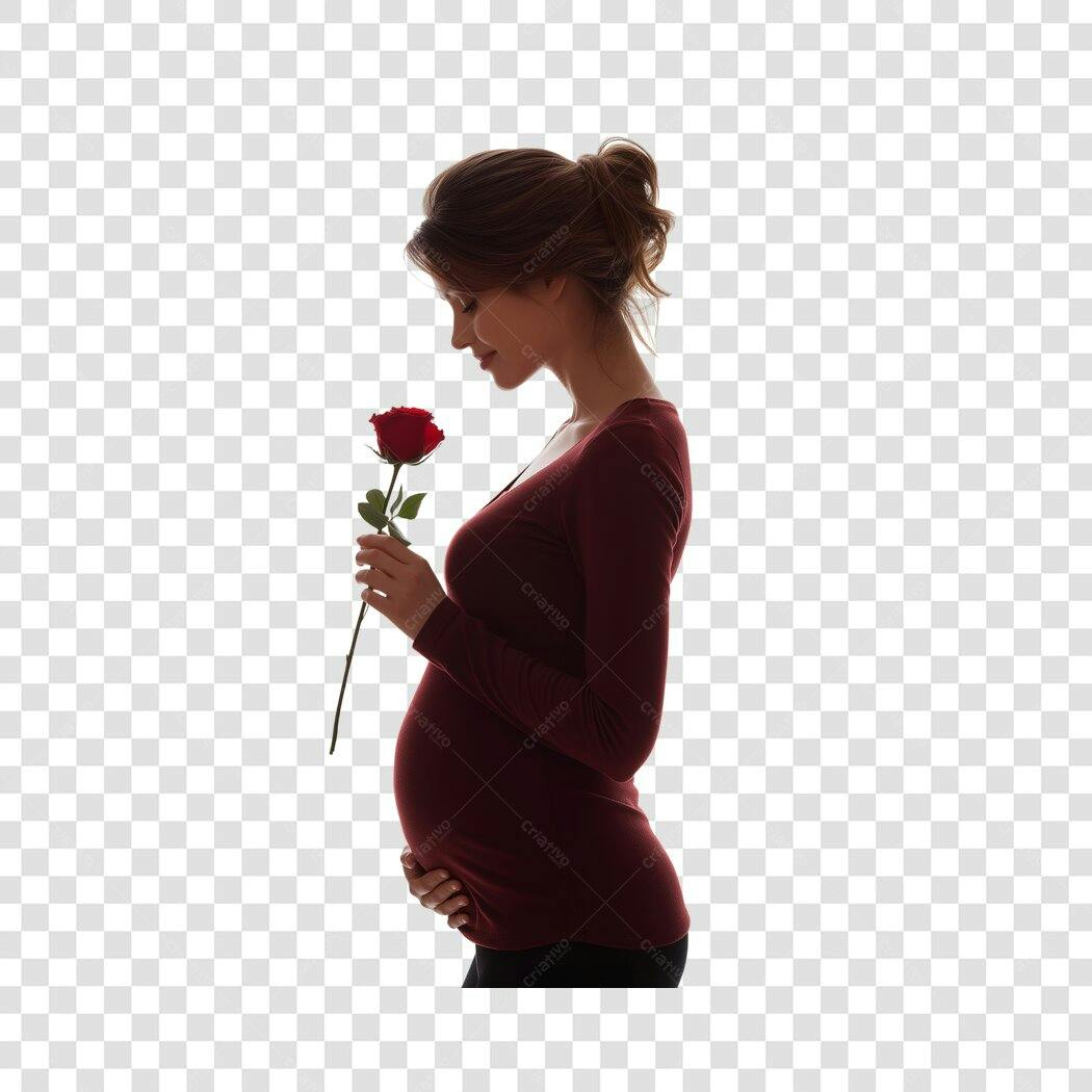 Foto Recortada Mulher Grávida Rosa Vermelha PNG Fundo Transparente