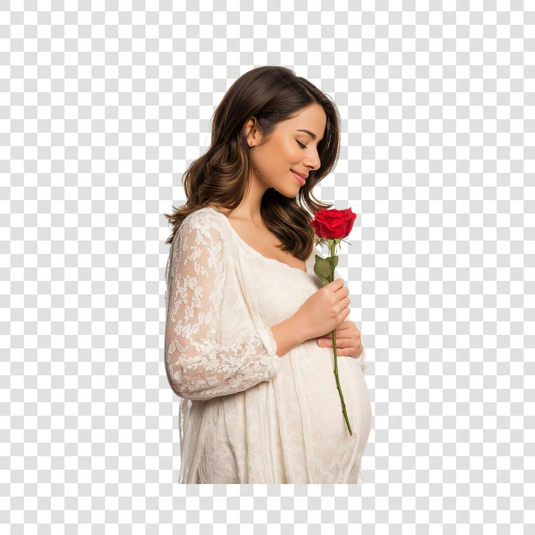 Foto Recortada Mulher Grávida Rosa Vermelha PNG Fundo Transparente