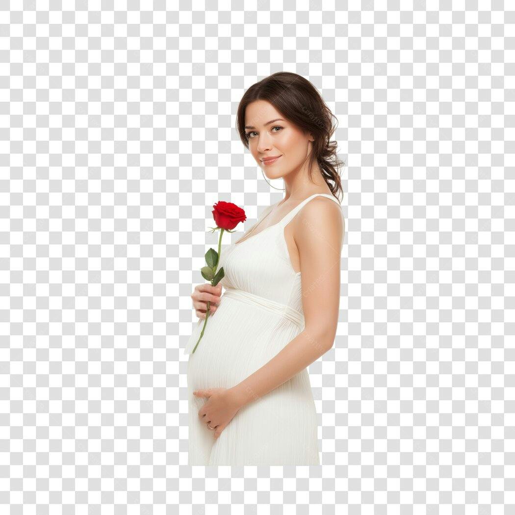 Foto Recortada Mulher Grávida Rosa Vermelha PNG Fundo Transparente