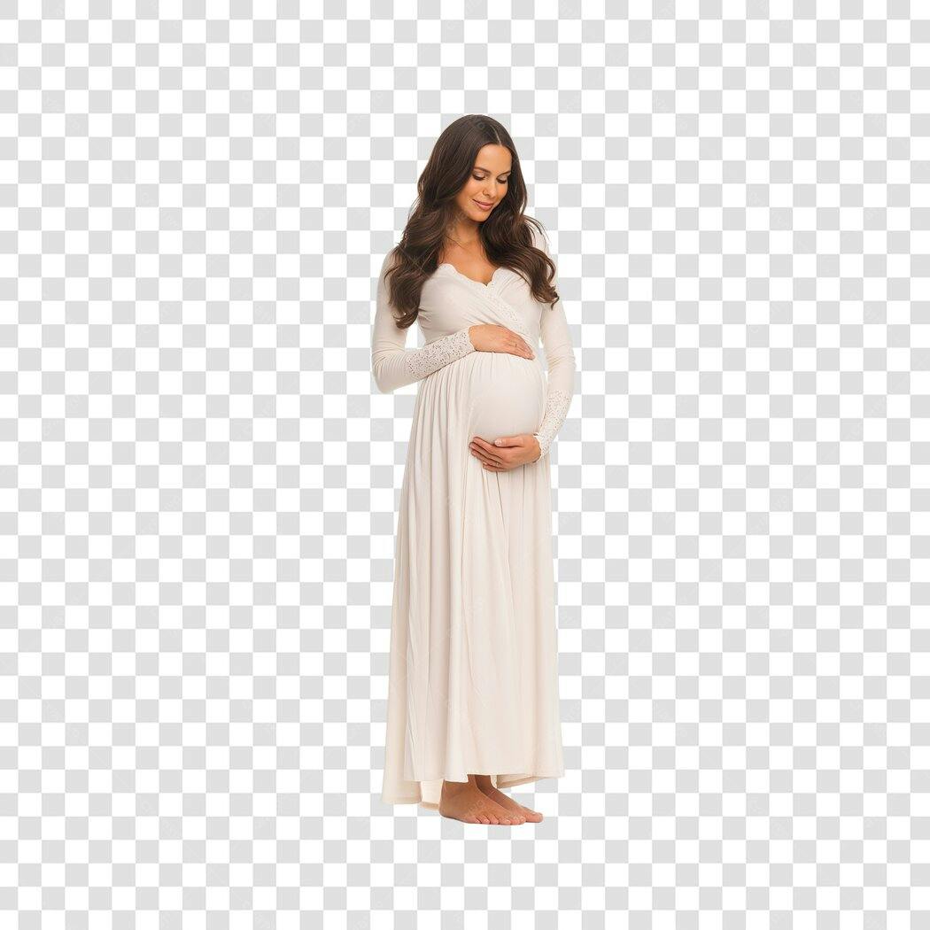Foto Recortada Mulher Grávida Vestido Branco PNG Fundo Transparente