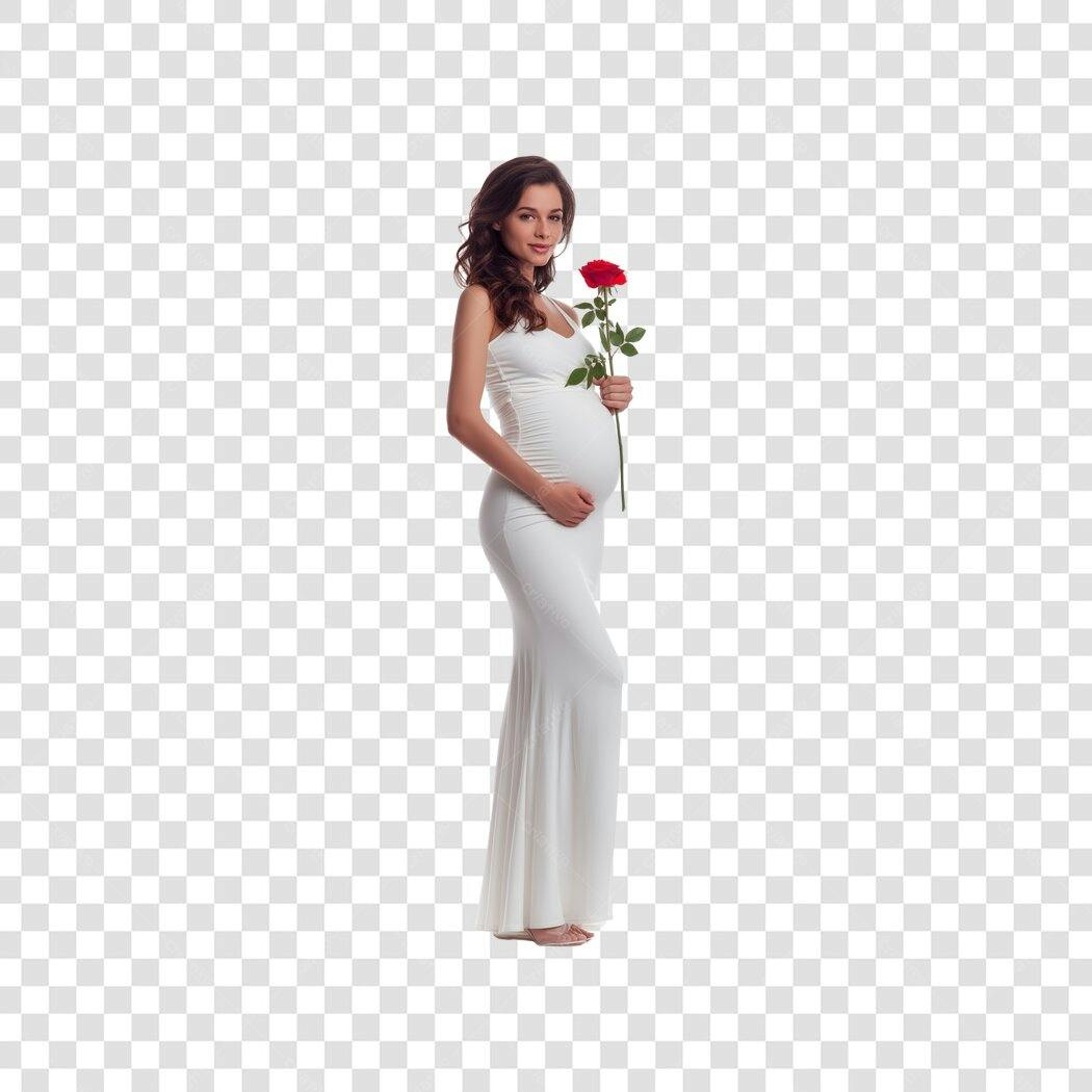 Foto Recortada Mulher Grávida Vestido Branco Rosa PNG Fundo Transparente