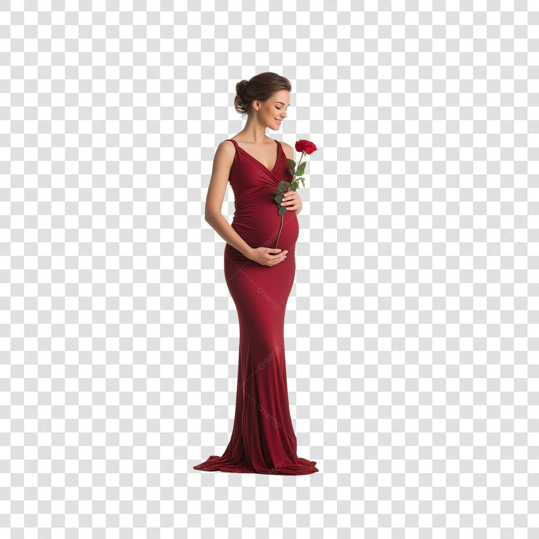 Foto Recortada Mulher Grávida Vestido Vermelho PNG Fundo Transparente