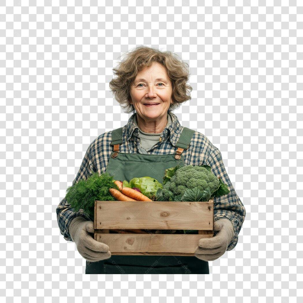 Foto Recortada Mulher Idosa Agricultora Vegetais PNG Fundo Transparente