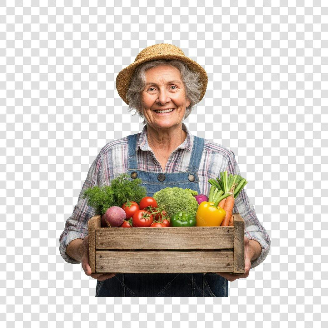 Foto Recortada Mulher Idosa Fazendeira Horta PNG Fundo Transparente