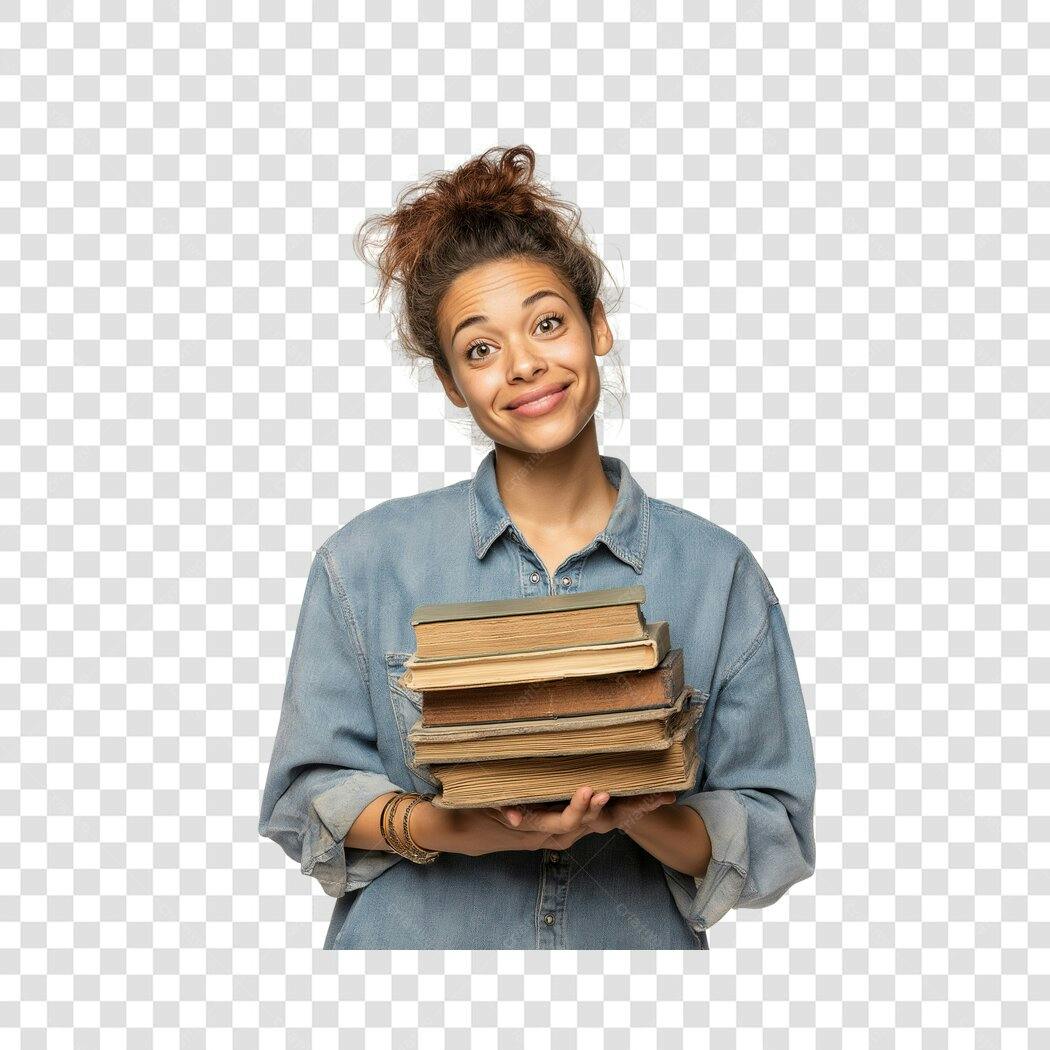 Foto Recortada Mulher Jovem Estudante Livros PNG Fundo Transparente