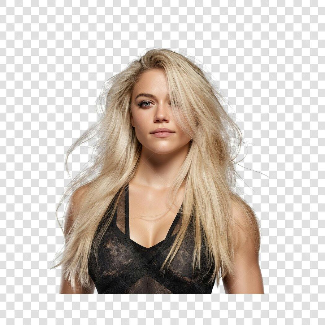 Foto Recortada Mulher Loira Cabelo Solto PNG Fundo Transparente