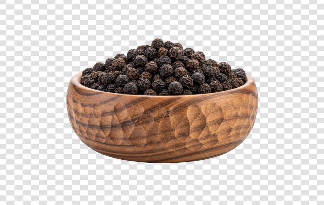 Foto Recortada Pimenta do Reino Preta Tigela Madeira PNG Fundo Transparente