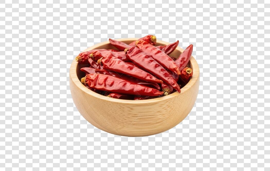 Foto Recortada Pimentas Vermelhas Secas Tigela PNG Fundo Transparente