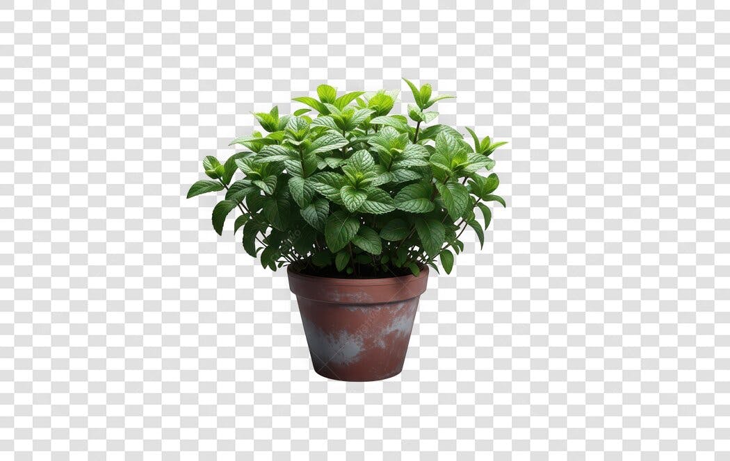 Foto Recortada Planta Hortelã Vaso Marrom PNG Fundo Transparente