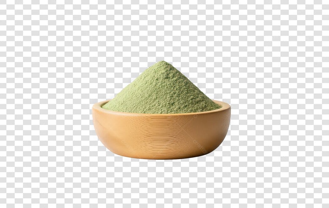 Foto Recortada Pó Verde Matcha Tigela Madeira PNG Fundo Transparente