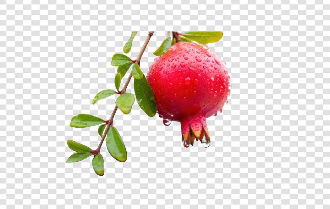 Foto Recortada Romã Vermelha com Gotas PNG Fundo Transparente