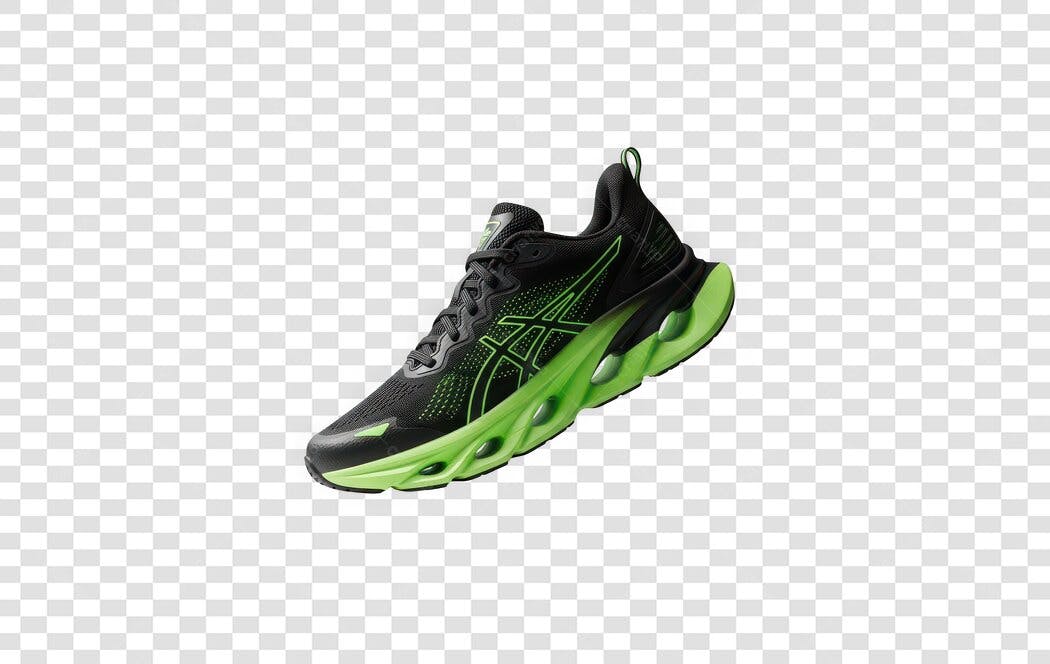 Foto Recortada Tênis Esportivo Preto Verde PNG Fundo Transparente
