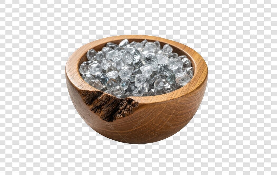 Foto Recortada Tigela Madeira Cristais Gelo PNG Fundo Transparente