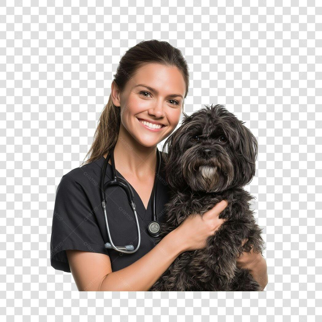 Foto Recortada Veterinária Mulher Cachorro Preto PNG Fundo Transparente