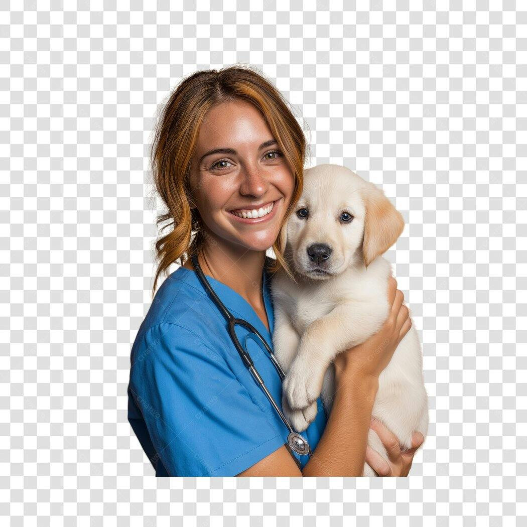 Foto Recortada Veterinária Mulher Jovem Cachorro PNG Fundo Transparente